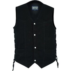 Daniel Smart Men Black Denim Biker Vest Plain Side with Inside Carry Pocket (7X)